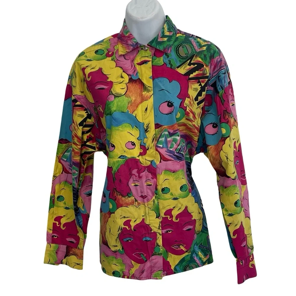 🎈HP🎈90’s Versace Jeans Couture Marilyn Monroe & Betty Boop Pop Art Top Small - Picture 3 of 12
